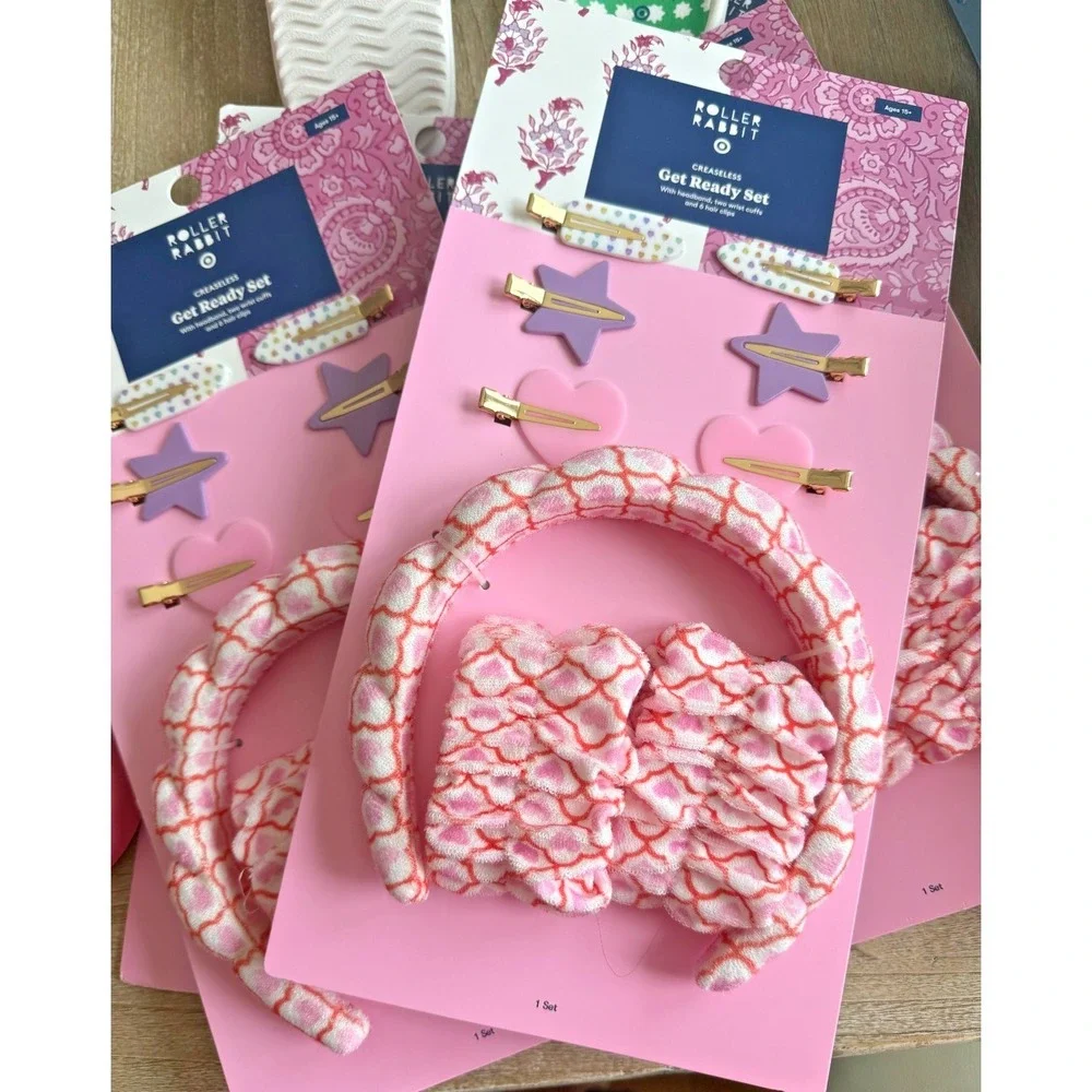 Roller Rabbit x Target Geo Hearts Headband Hair Clips Scrunchies Set‎ Pink NWT